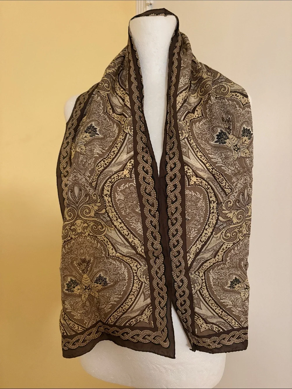 Vintage Adrienne Vittadini Brown and Cream Paisley Runner Tapestry 100% Silk